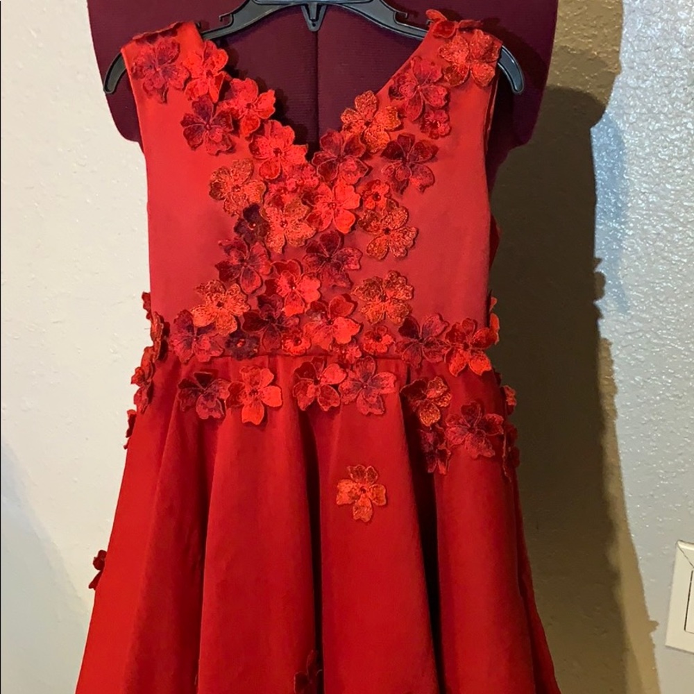 Girls size 5T red formal short to long dress .